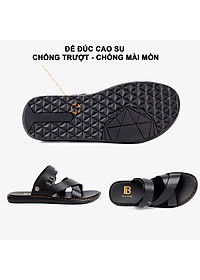 Dép nam quai ngang da bò Nappa cao cấp Bụi Leather E102, đế đúc nguyên khối khâu viền thủ công đi êm chân
