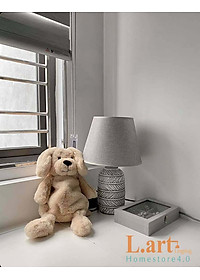 Đèn ngủ gốm vintage màu xám trắng họa tiết lá DBG009