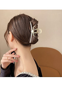 Cài tóc kim loại ngọc trai dạng dài sừng nai mẫu mới