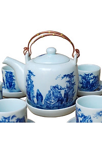 Bộ ấm chén men lam số 1 cỡ lớn gốm sứ Bát Tràng (bộ bình uống trà, bộ bình trà)