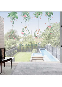 Decal giấy dán tường vòng hoa treo XC9053