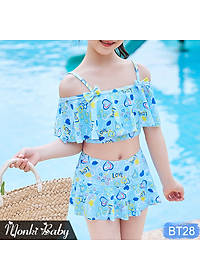 Đồ bơi 2 mảnh bé gái loại đẹp, bộ bikini cao cấp cho trẻ em nữ dễ thương, áo tắm công chúa mẫu mới, chất thun bơi lạnh Lycra đẹp | BT28