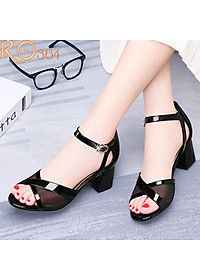 Giày cao gót nữ đế vuông 4 phân hàng hiệu rosata đẹp màu đen ro364