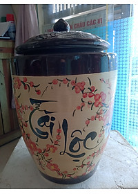 Hũ đựng gạo tài lộc nắp nhọn gốm sứ Bát Tràng loại 15Kg