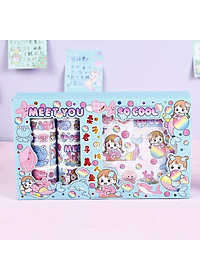 Hộp 10 Washi Tape 10 Sticker Cô Bé Cute Dễ Thương Băng Keo Dính Hình Dán Stickers Trang Trí Sổ Tay Xinh