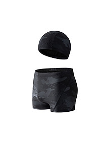 Quần bơi nam boxer  Cleacco màu đen Camo , chất vải  Poly co giãn 4 chiều , thoáng khí , thoát nước nhanh BORO SPORT - Tặng nón bơi vải