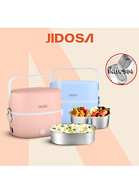 Hộp cơm cắm điện văn phòng JIDOSA JD3860 2 khay inox dung tích 1L giữ nhiệt, hâm nóng và tự nấu chín đa năng nhiều màu