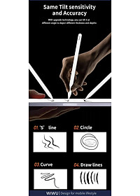 Bút Cảm Ứng Wiwu Pencil W Dành Cho Ipad Sạc Không Dây Từ Tính, Có Chỉ Báo Pin Trên Thân Bút - Hàng Chính Hãng
