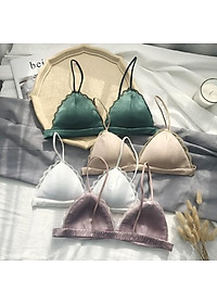 Áo Lót Bralette Vải Satin Dây Mảnh Không Gọng Viền Ren B066