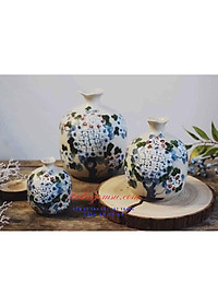 Bộ 03 bình hút tài lộc Bát Tràng men rạn vẽ hoa các mẫu