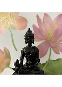 Tượng đá Phật Dược Sư Lưu Ly Quang ngồi tòa sen - Cao 12cm - Màu đen