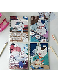 Sổ tay lò xo mèo A5 160 trang Bộ sưu tập sổ ghi chép mẫu mèo Nhật Bản anime học sinh-B113