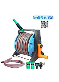 Bộ Vòi Phun Nước Tưới Cây, Rửa Xe VA223 gồm: Vòi Phun Tưới Tăng Áp + Khung Lô Cuốn Ống Dây + Phụ Kiện Khớp nối+ 20-25m Dây Dẫn Nước kết cấu 3 lớp chống xoắn, vòi phun đa năng chất lượng cao/ Hồng Thanh Garden
