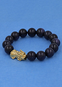 Chuỗi đeo tay đá lam sa 12 ly - cẩn Tỳ Hưu inox vàng VLSTHV12