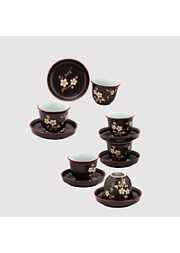 Bộ ấm chén tử sa khắc hoa Đào chính hãng gốm sứ Bát Tràng (bộ bình uống trà, bình trà) 