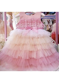 Váy công chúa bé gái 2-7 tuổi sát nách phối ren nhiều tầng kèm bờm, Đầm dự tiệc cho bé cao cấp điệu đà đáng yêu