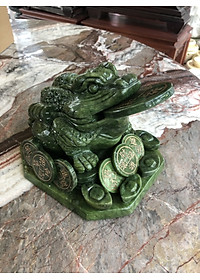 Tượng Cóc Ba Chân, Cóc Ngậm Tiền, Thiềm Thừ phong thủy chiêu tài lộc đá ngọc Ấn Độ - Dài 20 cm