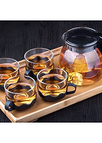 Bộ Bình Trà Thủy Tinh Kèm 4 Ly Lưới Lọc Inox 304 Không Gỉ Tiện Lợi - Hàng Chính Hãng