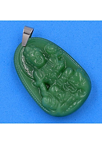 Mặt Phật Bồ tát Phổ hiền đá thạch anh xanh 5cm