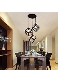 Bộ 3 đèn thả khối lập phương trang trí nội thất - kèm bóng LED và đế ốp trần