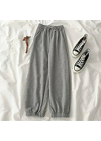 quần ống rộng dáng jogger nữ trơn bo gấu chất da cá