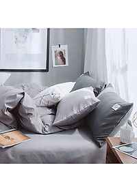Bộ Chăn Ga Gối Cotton Tici Một Màu LIDACO - Màu Xám