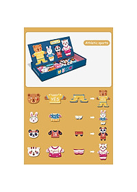 Bộ Đồ Chơi Xếp Hình thay quần áo gia đình nhà Thỏ- Gấu- Động Vật- Chất liệu gỗ, có nam châm