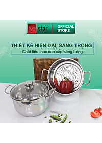 Bộ Nồi Xửng Hấp Từ Nắp Kính Fivestar Tặng 5 Muỗng - Bạc