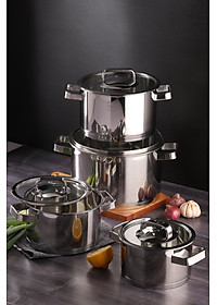 Bộ nồi và chảo chống dính vân đá inox 304 cao cấp Fivestar Plus 5 món nắp kính , tặng 1 vá canh
