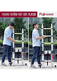 Thang nhôm rút gọn chữ A  FUJIHOME TLA08 ( Chiều cao chữ A  2,5m - Cao chữ I 5m, Khóa an toàn, đế chống trượt) Hàng Chính hãng