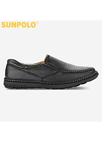 Giày lười nam da bò đế cao su mũi tròn SUNPOLO MOI015 có big size lớn 45 46