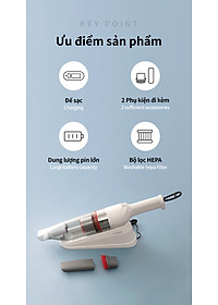 Máy hút bụi cầm tay mini Locknlock ENV136WHT Mini vacuum cleaner - 14V, 500mA, 75W - Dung tích 0.5L- Hàng chính hãng