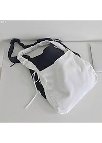 Túi xoắn dây.  đeo chéo,tote đi học hàng Ulzzang, 2 màu Đen Trắng vải Kaki mềm, dây rút điều chỉnh 