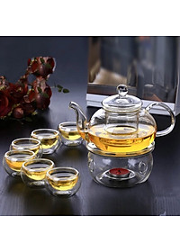 BỘ ẤM CHÉN PHA TRÀ KÈM ĐẾ CHÂM NẾN TRÒN THỦY TINH - ANTH569