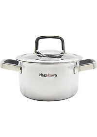 Bộ 3 Nồi Đáy Từ Đa Lớp Nguyên Khối Inox 304 Cao Cấp Nagakawa NAG1353 (16cm, 20cm, 24cm) - Dùng Trên Mọi Loại Bếp - Hàng Chính Hãng