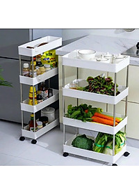 Kệ đựng đồ 4 tầng có bánh xe, giá để đồ 4 ngăn có bánh xe xoay 360 độ, xe để đồ 4 tầng