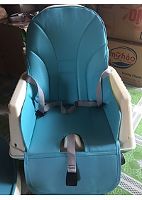 Ghế ăn dặm gấp gọn có đệm và bánh xe, Màu Xanh Bé trai tặng 1 thìa ăn và 1 gói khăn sữa cao cấp