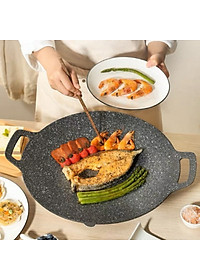 Chảo Đá Nướng Thịt Kiểu Hàn Quốc, Vỉ Nướng BBQ Chống Dính Không Cần Dầu Size 34cm Hàng Chính Hãng MINIIN