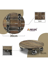 Đế Lót Chậu Cây Có Bánh Xe ANKAN - Hình Tròn D30cm, Gỗ Tràm Bông Cao Cấp, Chịu Tải 120kg (Màu Xám Đen)