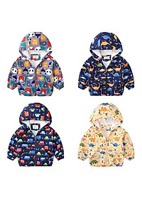 Áo khoác gió bé trai 2-7 tuổi 2 lớp in hình ngộ nghĩnh, Áo gió cho bé xuất Hàn bên trong lót cotton hàng Quảng Châu