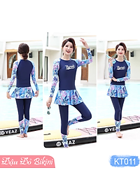 Bộ đồ bơi trung tuổi kín chống nắng, áo bơi dài tay cho mẹ và bà, quần dài mix cùng chân váy rời tránh lộ bụng, chất đẹp | KT011