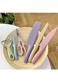 Bộ Dao Kéo 6 Món Lúa Mạch Làm Bếp- An Toàn Tiện Lợi- Lưỡi Thép Chống Gỉ Sắt Bén - Hàng Chính Hãng MINIIN