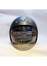 Nón bảo hiểm 3/4 kính âm Royal M139 Đen vân carbon cao cấp Lót tháo rời, che hết mặt