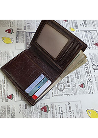 [Da thật] Ví nam da bò vân da voi, Ví đứng nam da thật WS114 (Nâu) - 100% da bò thật, BH 3 năm