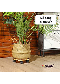Đế Lót Chậu Cây ANKAN Có Bánh Xe - Gỗ Tràm Mặt Tròn 30cm, Tải Trọng 60kg - Màu Vàng