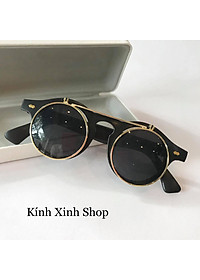 Kính Râm Nam Nữ Mắt Tròn 2 Tròng Mở Nắp 2in1 Gọng Nhựa Đi Ngày và Đêm