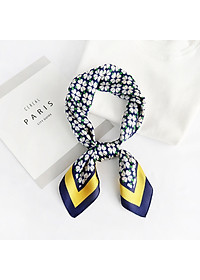 Khăn lụa turban vuông vintage hoa 4 cánh may mắn phong cách Nhật (70x70cm) AKL95