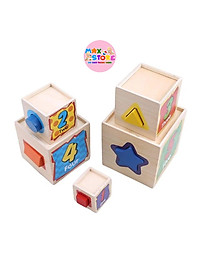 Đồ chơi lồng hộp vuông thả khối, đồ chơi tháp xếp chồng thả hình khối tập đếm gỗ đa chức năng thông minh cho bé