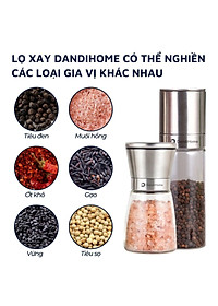 Lọ xay tiêu DandiHome inox 304, thủy tinh Borosilicat cao cấp trong suốt