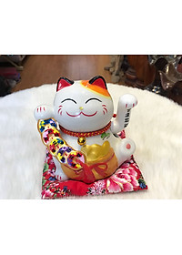 Mèo Thần Tài  Maneki Neko  vẫy tay chiêu tài lộc 16cm bằng gốm sứ - mẫu giao ngẫu nhiên